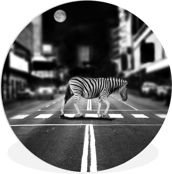 WallCircle - Wandcirkel ⌀ 120 - Overstekende zebra - Ronde schilderijen woonkamer - Wandbord rond - Muurdecoratie cirkel - Kamer decoratie binnen - Wanddecoratie muurcirkel - Woonaccessoires XXL