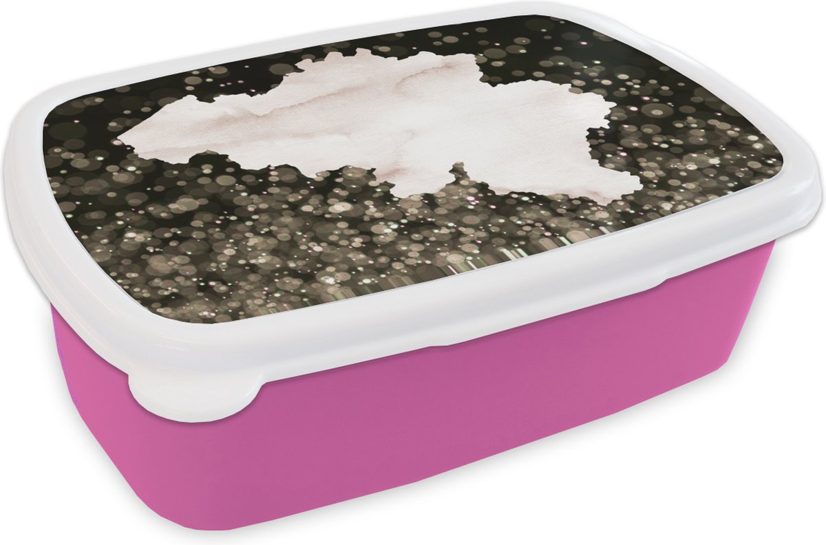 Broodtrommel Roze - Lunchbox - Brooddoos - Kaart - België - Stippen - 18x12x6 cm - Kinderen - Meisje