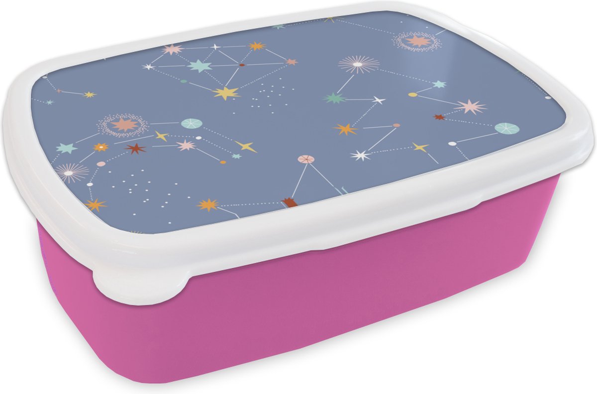 Broodtrommel Roze - Lunchbox - Brooddoos - Kinderen - Sterren - Lila - 18x12x6 cm - Kinderen - Meisje