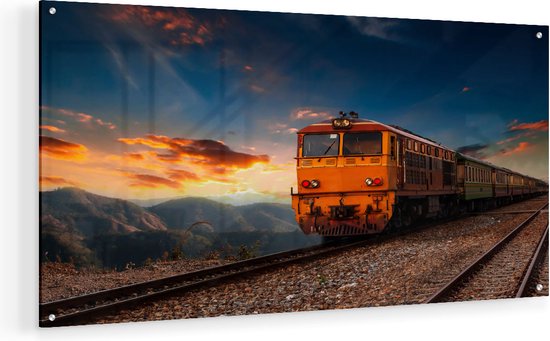 Artaza Glasschilderij - Trein tussen de Bergen in Thailand - 80x40 - Plexiglas Schilderij - Foto op Glas