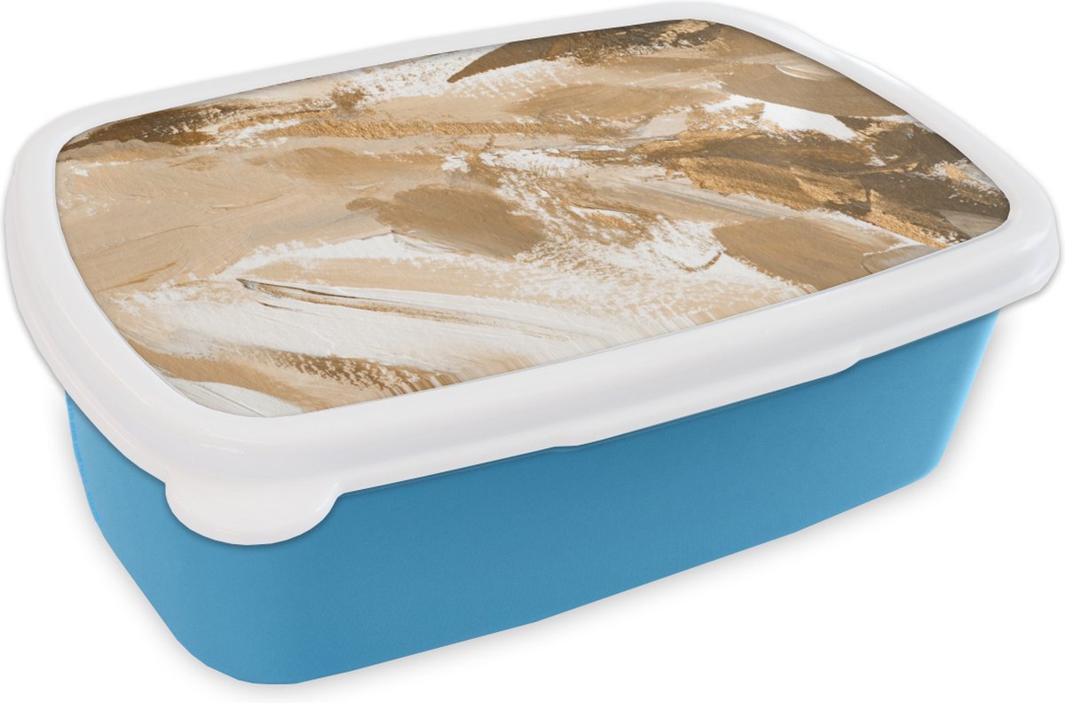 Broodtrommel Blauw - Lunchbox - Brooddoos - Goud - Beige - Abstract - 18x12x6 cm - Kinderen - Jongen