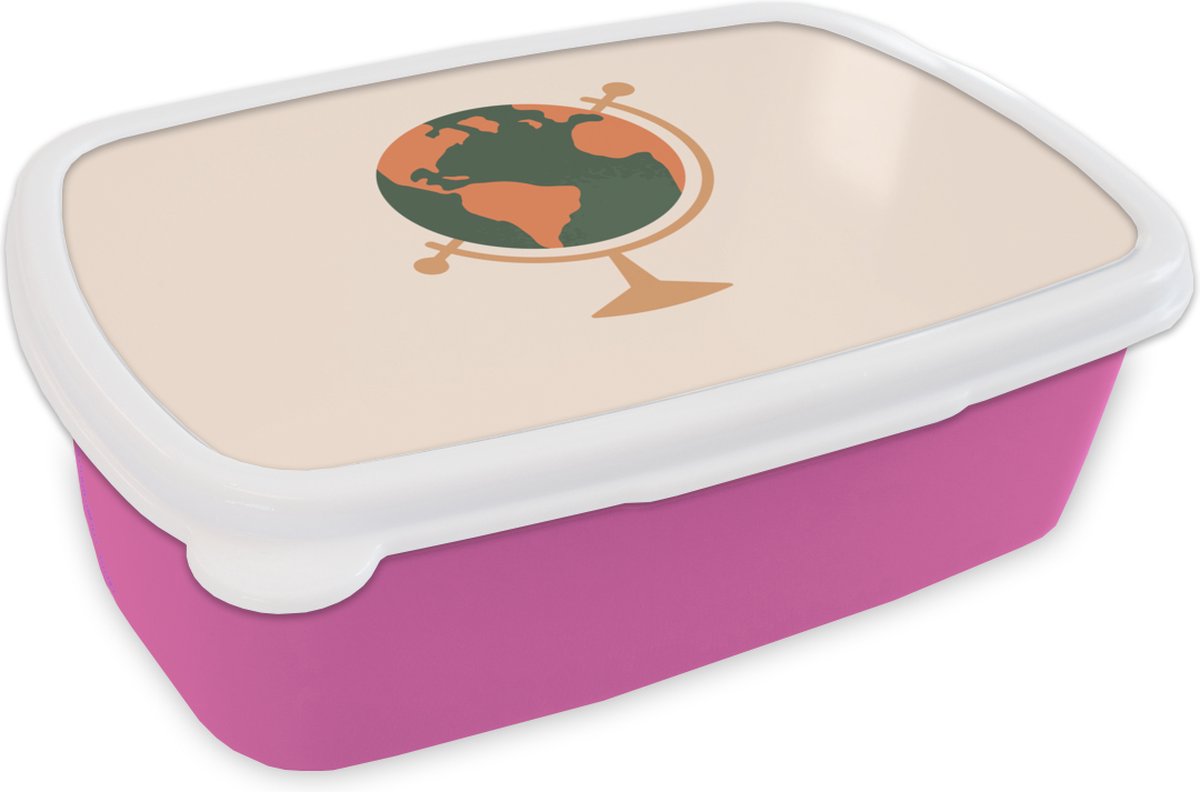 Broodtrommel Roze - Lunchbox - Brooddoos - Globe - Pastel - Simpel - 18x12x6 cm - Kinderen - Meisje