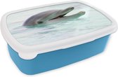 Broodtrommel Blauw - Lunchbox - Brooddoos - Dolfijn - Water - Zee - 18x12x6 cm - Kinderen - Jongen
