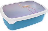 Broodtrommel Blauw - Lunchbox - Brooddoos - Flamingo - Water - Roze - 18x12x6 cm - Kinderen - Jongen