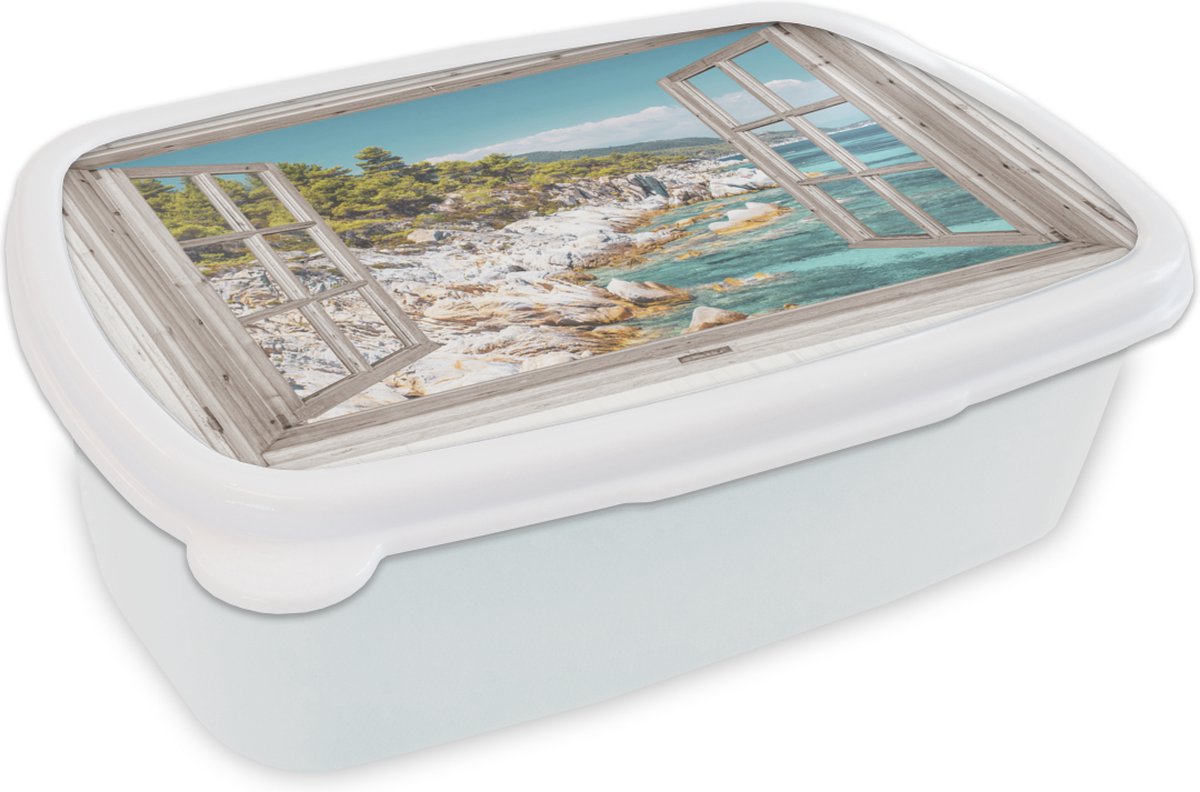 Broodtrommel Wit - Lunchbox - Brooddoos - Doorkijk - Boom - Zee - 18x12x6 cm - Volwassenen
