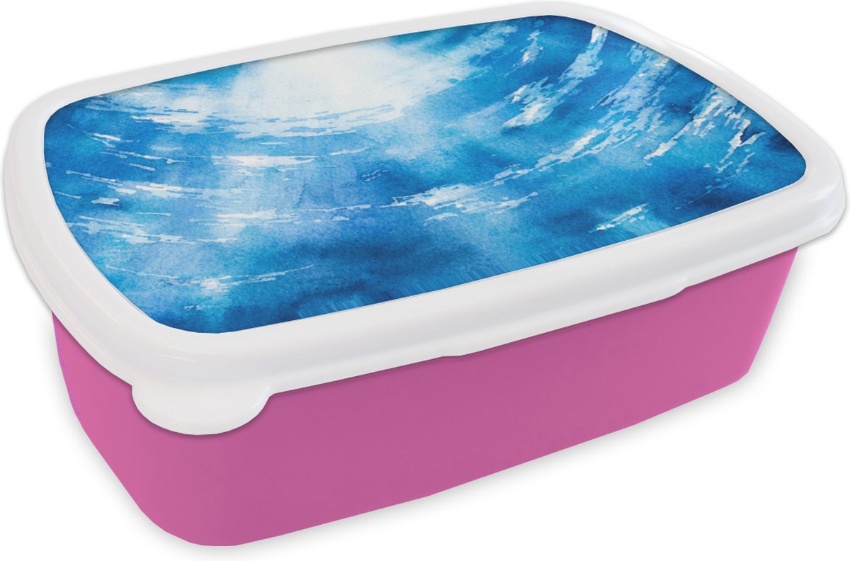 Broodtrommel Roze - Lunchbox - Brooddoos - Water - Zee - Zon - 18x12x6 cm - Kinderen - Meisje
