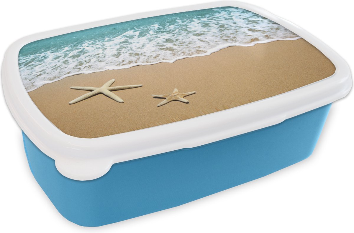 Broodtrommel Blauw - Lunchbox - Brooddoos - Zeester - Strand - Zee - 18x12x6 cm - Kinderen - Jongen