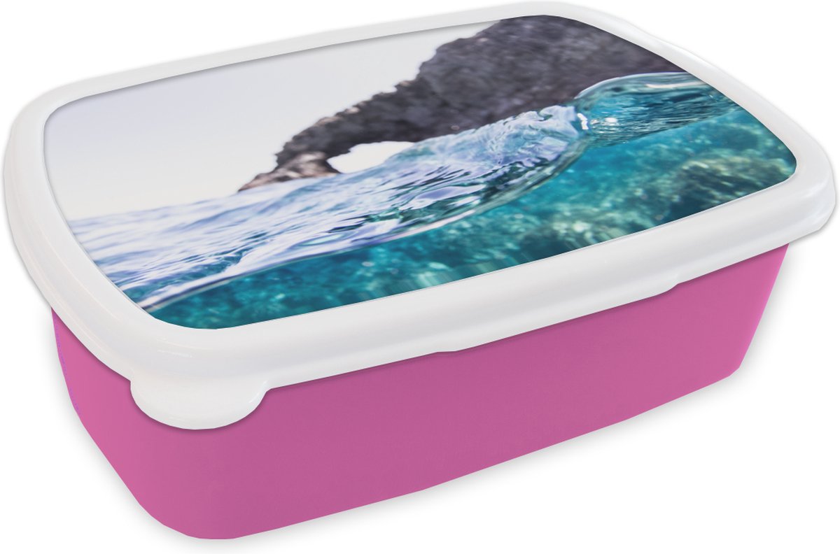 Broodtrommel Roze - Lunchbox - Brooddoos - Water - Golf - Zee - 18x12x6 cm - Kinderen - Meisje