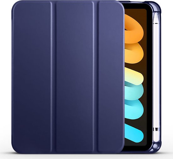Shop4 - Geschikt voor iPad mini (2021) Hoes - Smart Book Case met Pencilhouder Donker Blauw