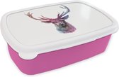 Broodtrommel Roze - Lunchbox - Brooddoos - Hert - Verf - Kleuren - 18x12x6 cm - Kinderen - Meisje