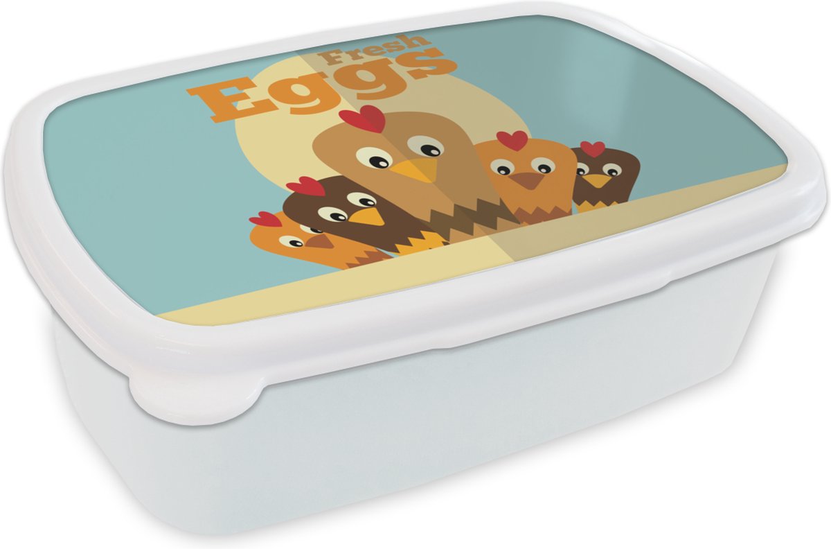 Broodtrommel Wit - Lunchbox - Brooddoos - Kippen - Boerderij - Quotes - 18x12x6 cm - Volwassenen