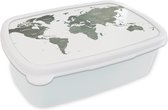Bread Bin Wit - Lunch Box - Bread Box - Wereldkaart - Aquarelle - Grijs - 18x12x6 cm - Adultes