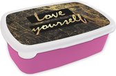 Broodtrommel Roze - Lunchbox - Brooddoos - Quotes - Zelfvertrouwen - Goud - Zwart - 18x12x6 cm - Kinderen - Meisje