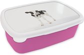 Broodtrommel Roze - Lunchbox - Brooddoos - Koe - Kalf - Wit - Dieren - 18x12x6 cm - Kinderen - Meisje