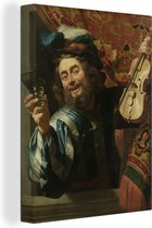 Canvas Schilderij Een vrolijke vioolspeler - Schilderij van Gerard van Honthorst - 90x120 cm - Wanddecoratie