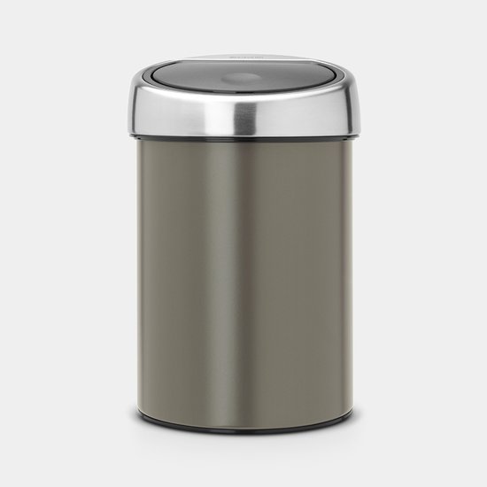 Bronskleurige Brabantia prullenbak met zilverkleurig 'touch' deksel.