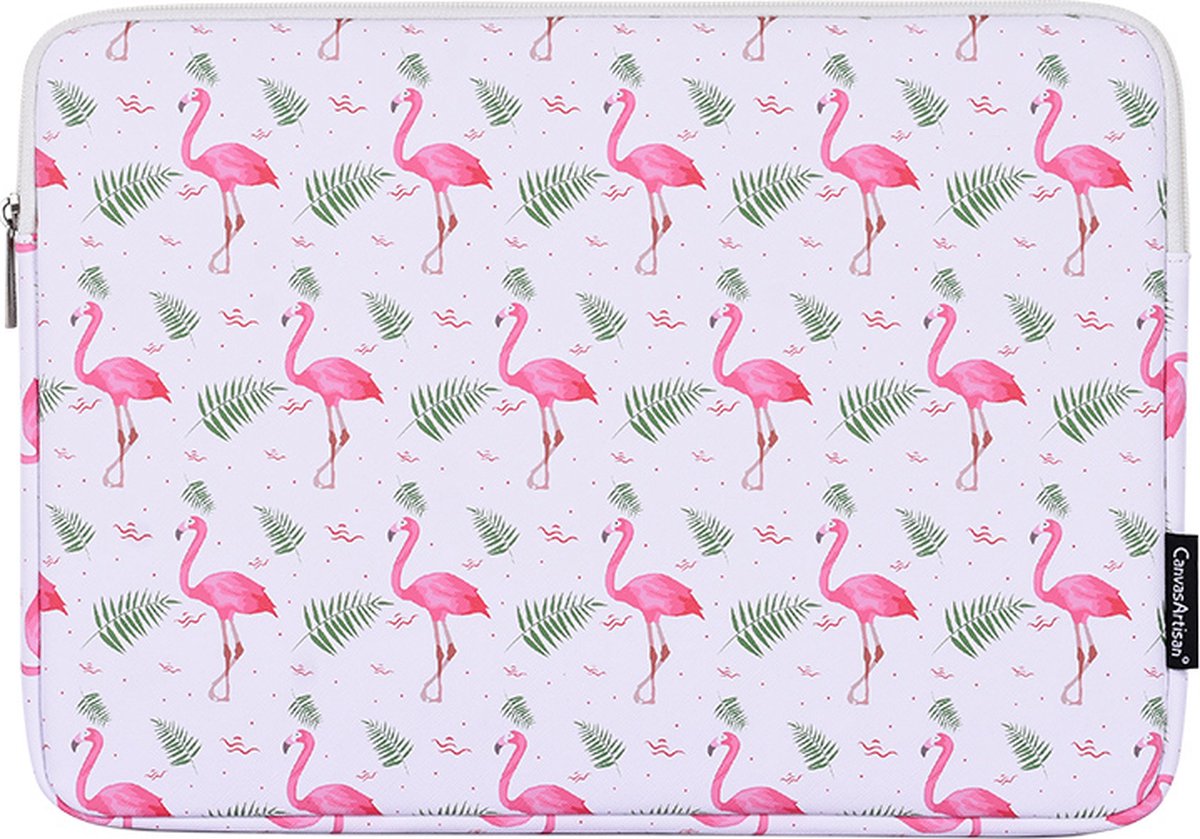 Laptophoes 15.6 Inch GV - Hoes Geschikt voor o.a MacBook 2021 16 Inch - Laptop Sleeve - Case - Flamingo wit