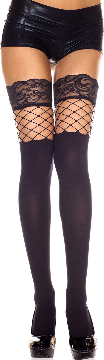 Music Legs Visnet Kousen Met Kanten Top - Zwart