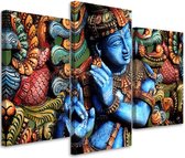 Trend24 - Canvas Schilderij - Boeddha - Drieluik - Oosters - 90x60x2 cm - Blauw
