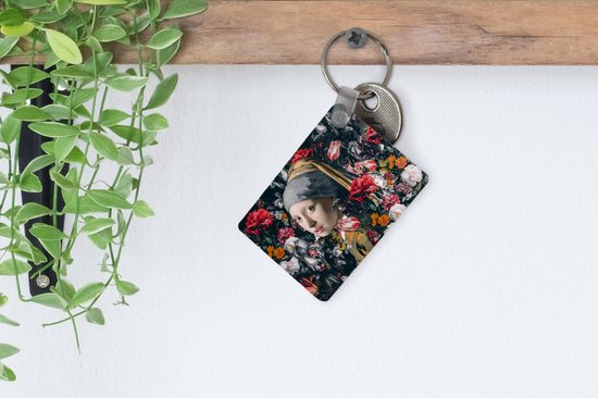 Porte-clés - Fille à la boucle d'oreille en perle - Fleurs - Johannes Vermeer - Cadeaux à distribuer - Plastique