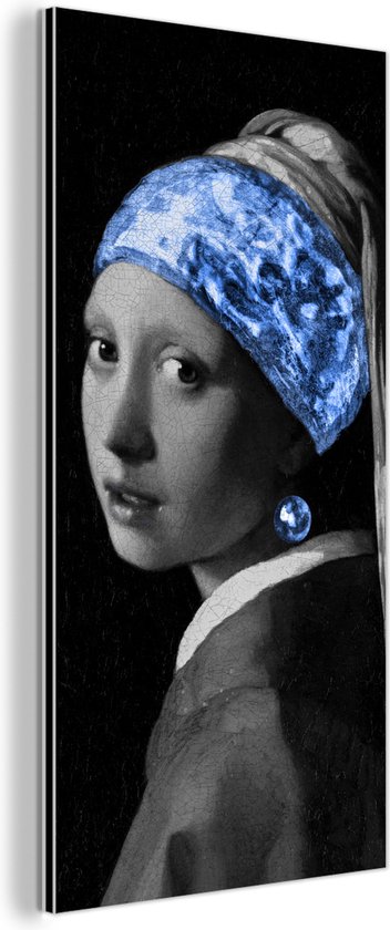 Wanddecoratie Metaal - Aluminium Schilderij - Meisje met de parel - Vermeer - Blauw