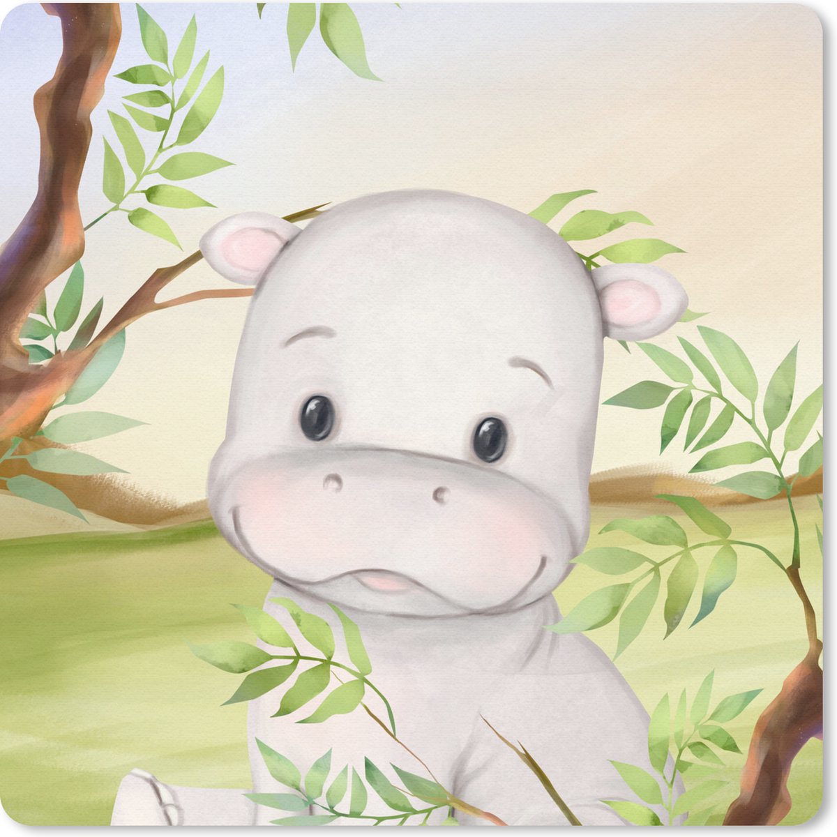 Muismat 30x30 cm - Mousepad Nijlpaard - Jungle - Bladeren - Muismatten