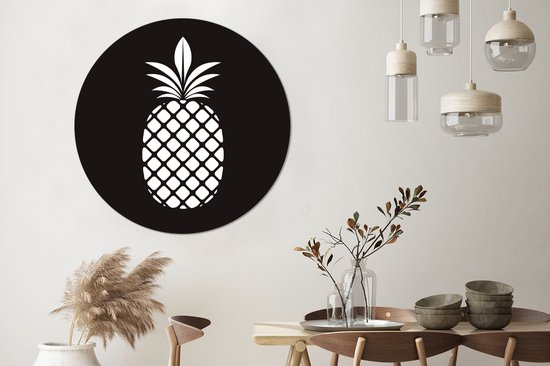 Illustration Zwart et blanc d'une assiette en plastique de cercle mural ananas - ⌀ 150 cm - peinture ronde - impression photo sur cercle mural en plastique (forex) / cercle vivant / (décoration murale)
