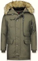 Just Key Winterjassen - Heren Winterjas Lang - Kunstkraag - Parka Jack Kodiak - Groen - XL