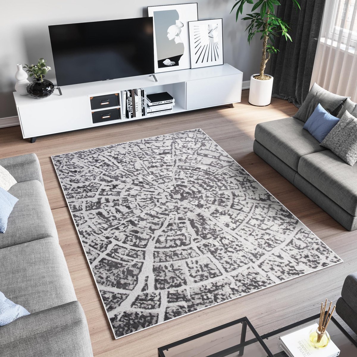 Tapiso Sky Vloerkleed Grijs Woonkamer Modern Abstract Tapijt Maat - 80x150 Donkergrijs1