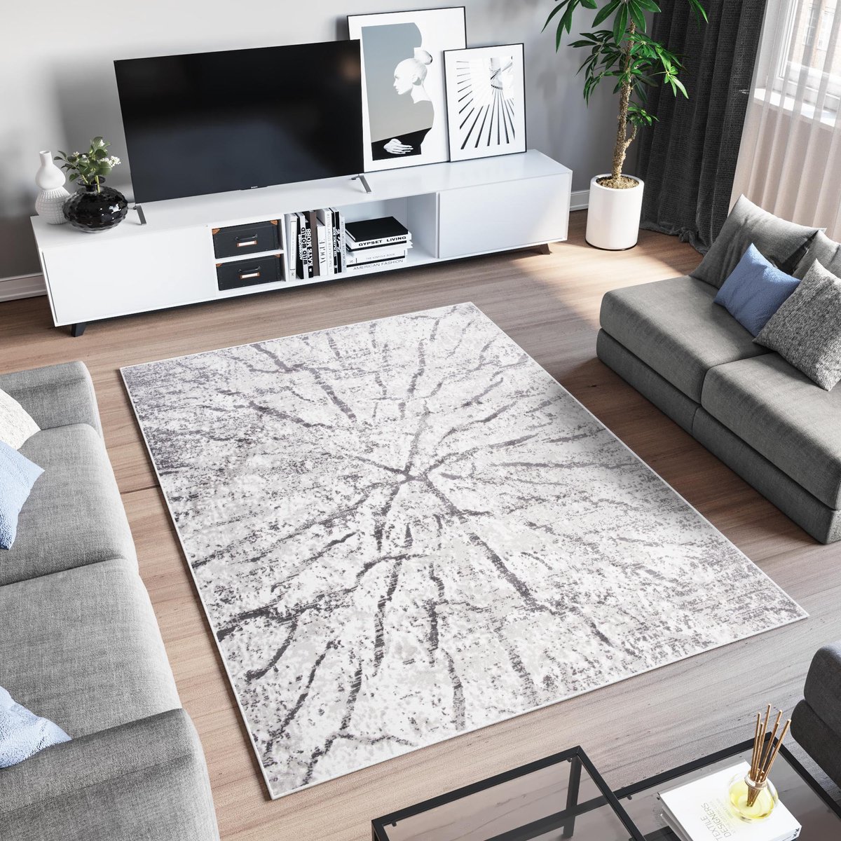 Tapiso Sky Vloerkleed Grijs Modern Woonkamer Abstract Tapijt Maat - 120x170
