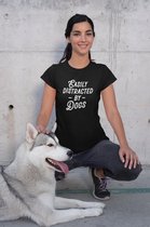 Easily Distracted By Dogs T-Shirt, Uniek Cadeau Voor Hondenliefhebbers,Schattige Hond Eigenaar Geschenken,Unisex Zachte Stijl Tees,D001-042B, XL, Zwart