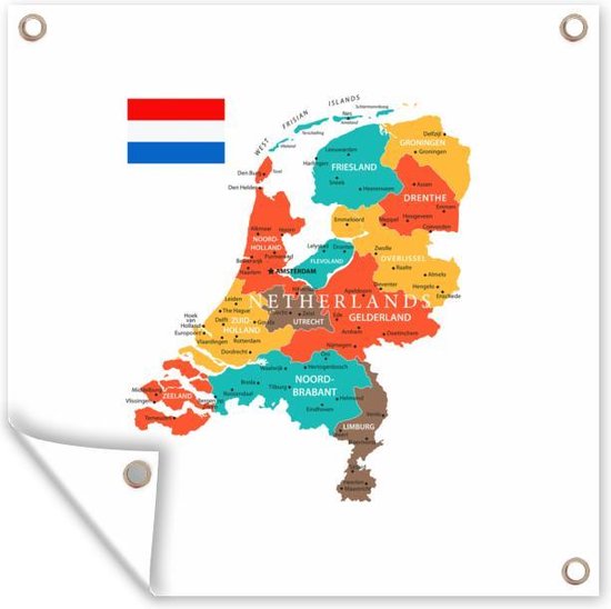 Tuinposters Landkaart - Nederland - Nederlandse vlag - 50x50 cm - Tuindoek - Buitenposter