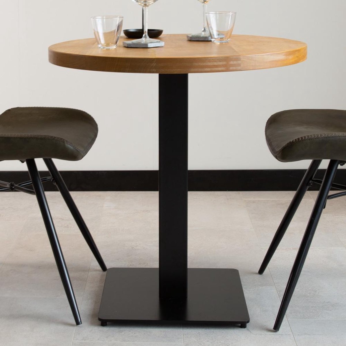 Dimehouse Bistrotafel Rond - 70 x 70 cm - Metaal - Mangohout - Eettafel