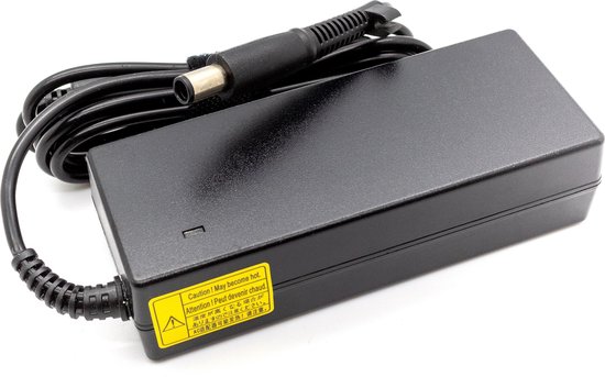 Adaptateur secteur noir Pri.z.elect avec câble d'alimentation. Avec autocollant d'avertissement jaune.