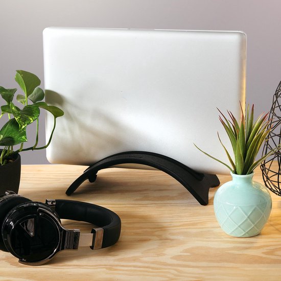 kalibri verticale laptopstandaard voor MacBook - Houten standaard - Geschikt voor laptops met 14,5 tot 16 mm dikte - Walnoothout - Bruin