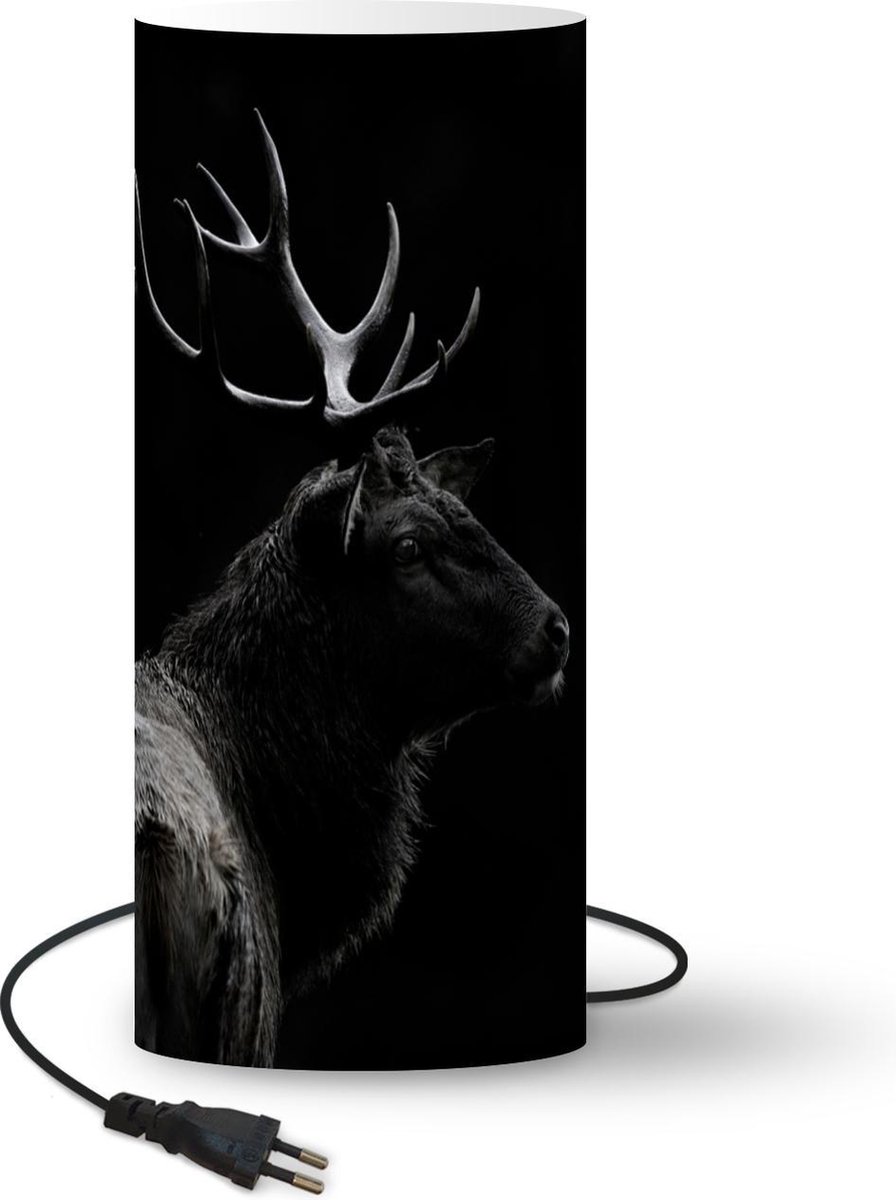 Lamp - Nachtlampje - Tafellamp slaapkamer - Hert - Zwart - Wit - 33 cm hoog - Ø14.3 cm - Inclusief LED lamp