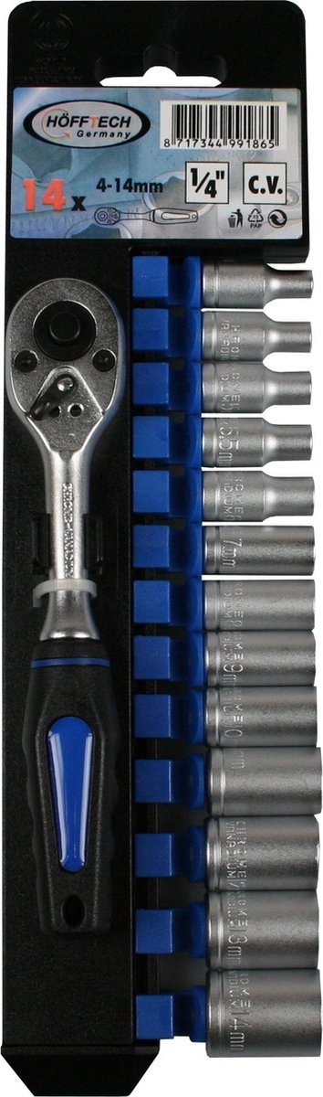 Hofftech Dopsleutelset - 1/4" - CRV - 4 t/m 14 mm - 14-delig - Zwart geanodiseerd