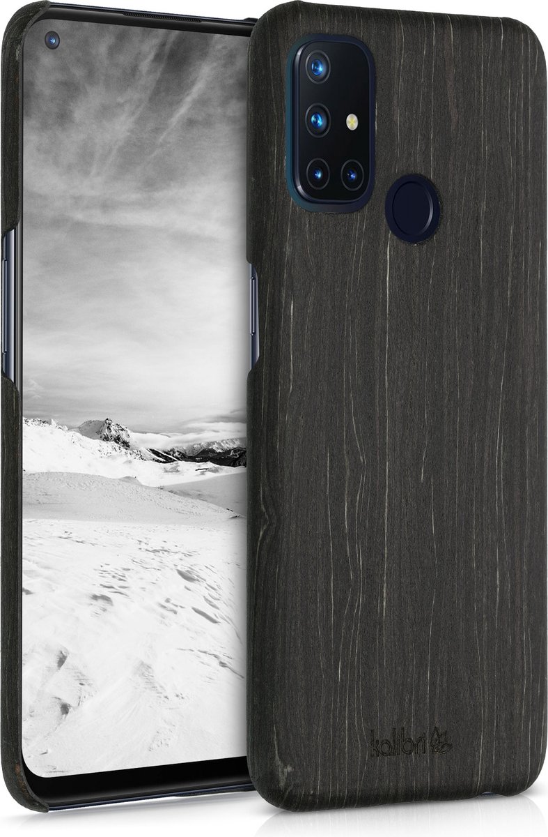 kalibri hoesje voor OnePlus Nord N100 - Beschermende telefoonhoes van hout - Slank smartphonehoesje in zwart