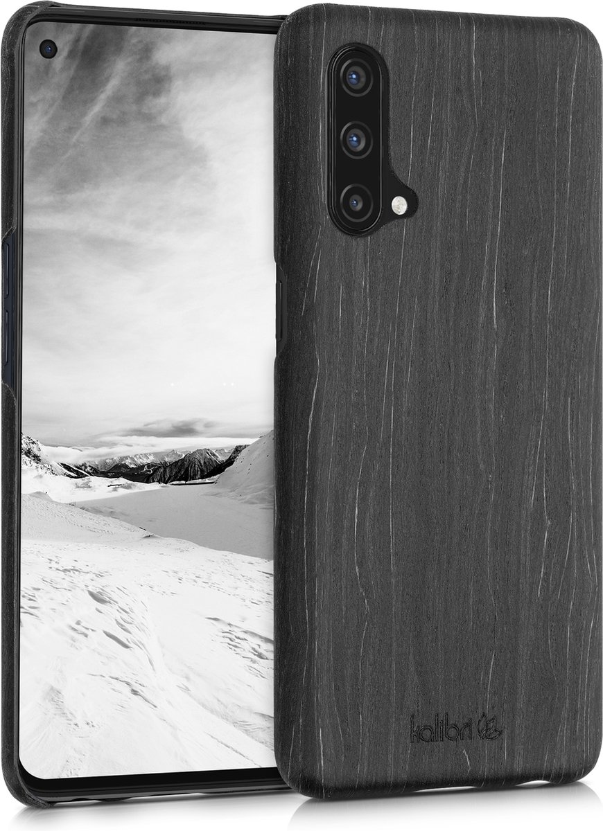 kalibri hoesje voor OnePlus Nord CE 5G - Beschermende telefoonhoes van hout - Slank smartphonehoesje in zwart