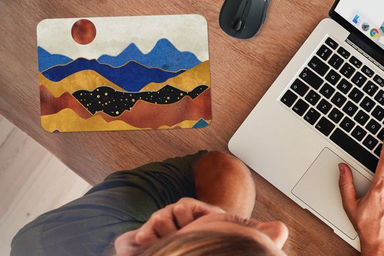 Muismat 27x18 cm - Mousepad Marmer - Goud - Blauw - Muismatten