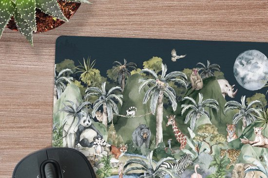 Muismat 23x19 cm - Mousepad Kinderen - Jungle - Natuur - Dieren - Planten - Muismatten