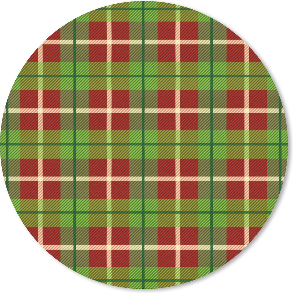 Muismat rond 20x20 cm - Mousepad Kerst - Plaid - Groen - Rood - Schotse ruit - Ronde muismatten