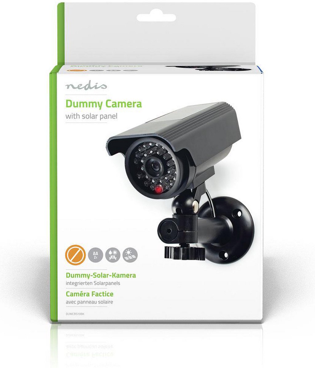 Nedis Dummy Beveiligingscamera - Bullet - IP44 - Batterij Gevoed / Solar Powered - Buiten - Inclusief muurbeugel - Zwart – foto 7