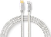 Nedis USB-Kabel | USB 2.0 | Apple Lightning 8-Pins | USB-C™ Male | 480 Mbps | Verguld | 1.00 m | Rond | Gebreid / Nylon | Aluminium / Zilver | Cover Window Box