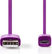Nedis USB-Kabel - USB 2.0 - USB-A Male - USB Micro-B Male - 2.5 W - 480 Mbps - Vernikkeld - 1.00 m - Plat - PVC - Violet - Polybag