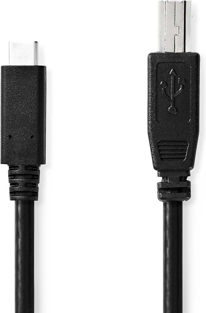 USB-Kabel | USB 2.0 | USB-C™ Male | USB-B Male | 480 Mbps | Vernikkeld | 2.0 m | Rond | PVC | Zwart | Doos