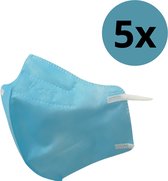 Mondmaskers van Nano materiaal | FFP2-Standaard, zeer comfortabel en wasbaar tot wel 30 maal, verpakt per 5 stuks ffp2 mondkapjes | 5 Blauwe Wasbaar Mondmaskers