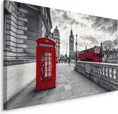 Schilderij - Rode telefooncel in Londen, zwart-wit/rood, 4 maten, premium print