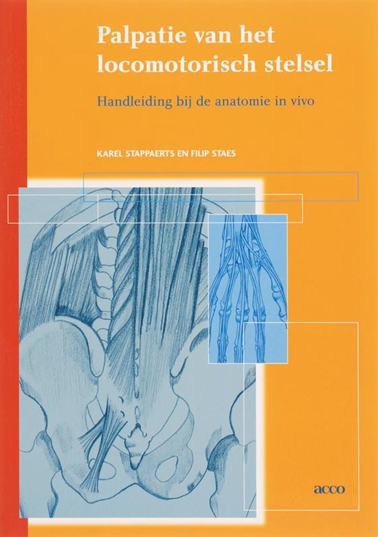 Livre 'Palpatie van het locomotorisch stelsel'. Apprendre l'anatomie in vivo. Avec des dessins anatomiques du bassin et de la main.