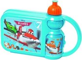 Broodtrommel met beker Planes blauw/oranje